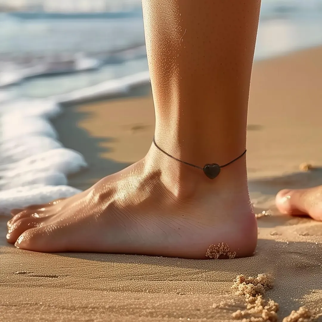 ChainsHouse Womens Heart Anklets Gold Tiny Charm Anklet Bracelet Adjustable Customized Name Engraved Anklet Foot Chain Boho Beach Barefoot Jewelry
