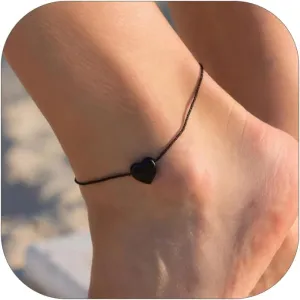 ChainsHouse Womens Heart Anklets Gold Tiny Charm Anklet Bracelet Adjustable Customized Name Engraved Anklet Foot Chain Boho Beach Barefoot Jewelry