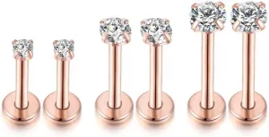 Changgaijewelry 16g CZ Labret Cartilage Tragus Monroe Lip Nose Helix Studs Earrings for women Stainless Steel Piercing