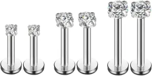 Changgaijewelry 16g CZ Labret Cartilage Tragus Monroe Lip Nose Helix Studs Earrings for women Stainless Steel Piercing