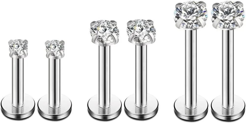 Changgaijewelry 16g CZ Labret Cartilage Tragus Monroe Lip Nose Helix Studs Earrings for women Stainless Steel Piercing