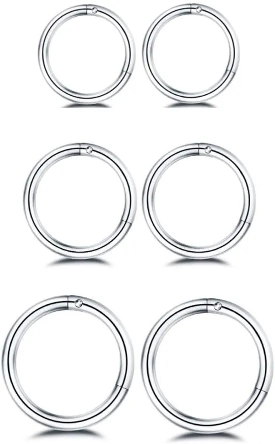 Changgaijewelry 3Pairs Stainless Steel 16G Sleeper Tiny Hoop Earrings Septum Hinged Nose Lip Ring Cartilage Tragus Piercings 6mm 8mm 10mm Set