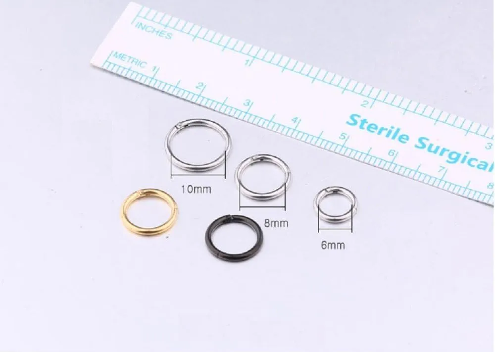 Changgaijewelry 3Pairs Stainless Steel 16G Sleeper Tiny Hoop Earrings Septum Hinged Nose Lip Ring Cartilage Tragus Piercings 6mm 8mm 10mm Set