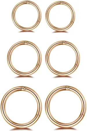 Changgaijewelry 3Pairs Stainless Steel 16G Sleeper Tiny Hoop Earrings Septum Hinged Nose Lip Ring Cartilage Tragus Piercings 6mm 8mm 10mm Set