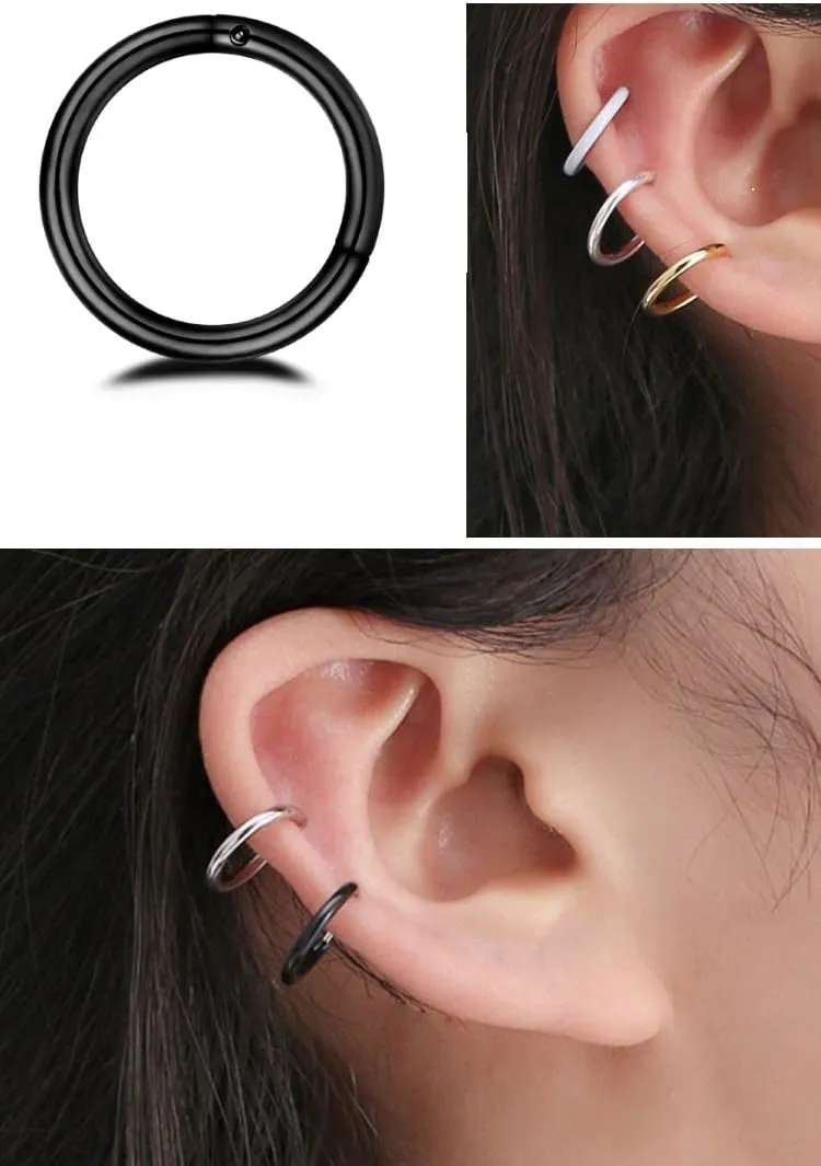 Changgaijewelry 3Pairs Stainless Steel 16G Sleeper Tiny Hoop Earrings Septum Hinged Nose Lip Ring Cartilage Tragus Piercings 6mm 8mm 10mm Set