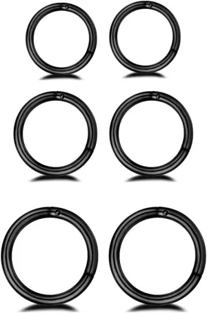 Changgaijewelry 3Pairs Stainless Steel 16G Sleeper Tiny Hoop Earrings Septum Hinged Nose Lip Ring Cartilage Tragus Piercings 6mm 8mm 10mm Set