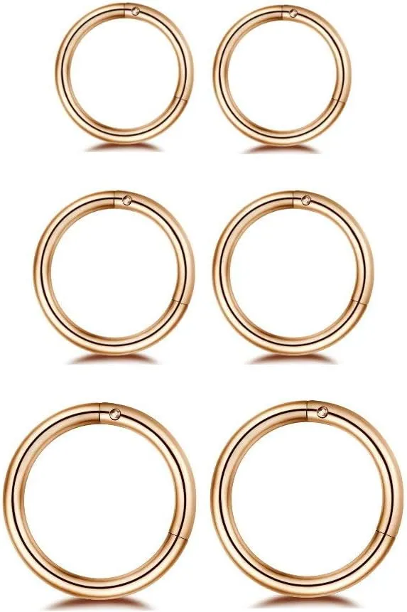 Changgaijewelry 3Pairs Stainless Steel 16G Sleeper Tiny Hoop Earrings Septum Hinged Nose Lip Ring Cartilage Tragus Piercings 6mm 8mm 10mm Set