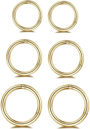 Changgaijewelry 3Pairs Stainless Steel 16G Sleeper Tiny Hoop Earrings Septum Hinged Nose Lip Ring Cartilage Tragus Piercings 6mm 8mm 10mm Set