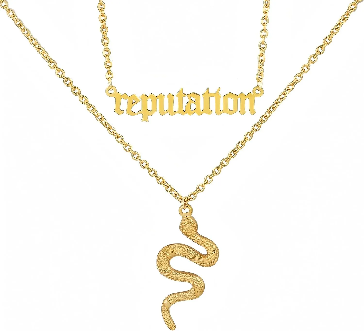 Charm Gold Snake Reputation Pendant Necklaces for Women Trendy, Vintage Layered Silver Reputation Snake Accessories Serpent Necklace Gothic Party Prom Jewelry Gift