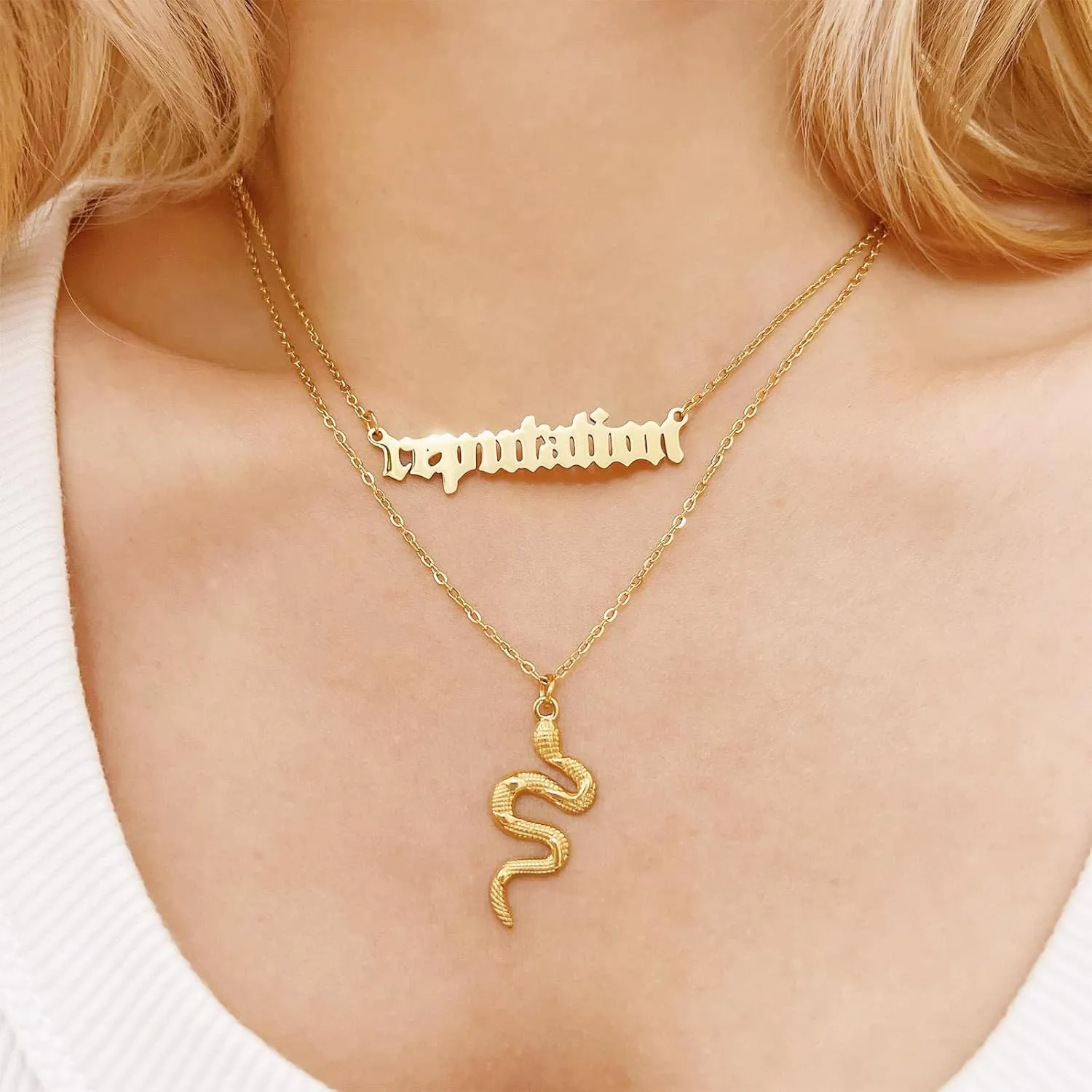 Charm Gold Snake Reputation Pendant Necklaces for Women Trendy, Vintage Layered Silver Reputation Snake Accessories Serpent Necklace Gothic Party Prom Jewelry Gift