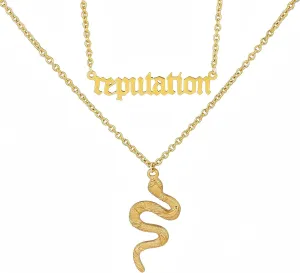 Charm Gold Snake Reputation Pendant Necklaces for Women Trendy, Vintage Layered Silver Reputation Snake Accessories Serpent Necklace Gothic Party Prom Jewelry Gift