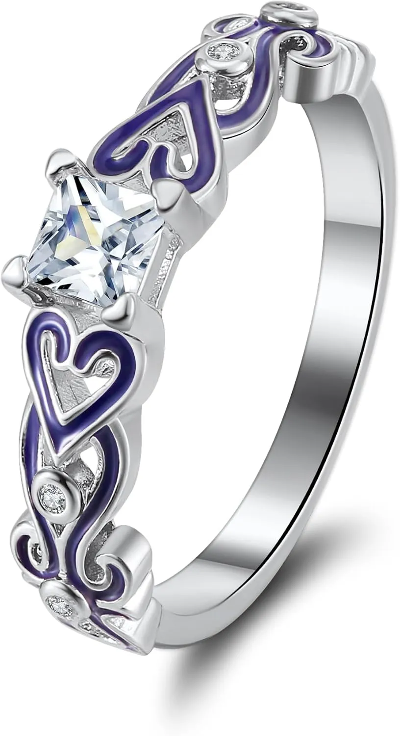 Cherri Wedding Ring Set for Women by Ginger Lyne | Purple Princess Cut Engagement Ring with Matching Wedding Band Cubic Zirconia Promise or Bridal Set