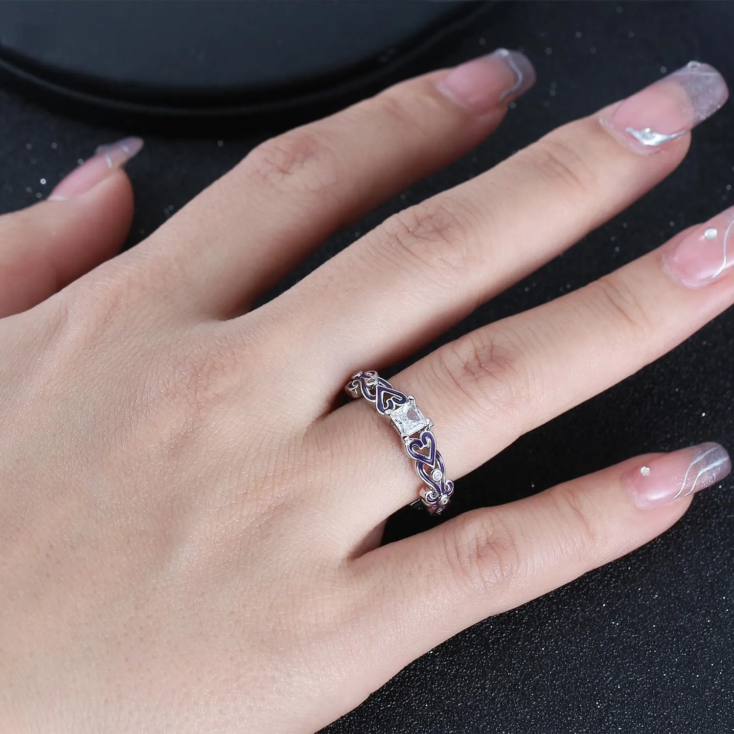 Cherri Wedding Ring Set for Women by Ginger Lyne | Purple Princess Cut Engagement Ring with Matching Wedding Band Cubic Zirconia Promise or Bridal Set