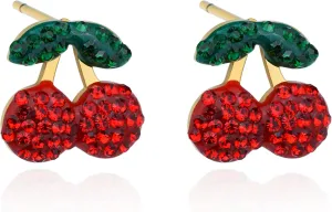 Cherry Earrings for Women Gold Silver Plated Crystal Red Cherry Necklace Cute Summer Sweet Fruit Earrings Studs Cherry Jewelry for Women