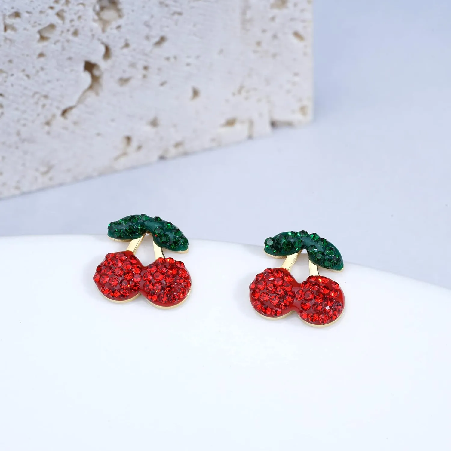 Cherry Earrings for Women Gold Silver Plated Crystal Red Cherry Necklace Cute Summer Sweet Fruit Earrings Studs Cherry Jewelry for Women