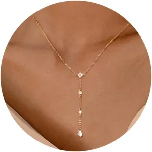 CHESKY Long Necklaces for Women, 14k Gold Plated/Streling Silver Lariat Necklace Dainty Statement Prom Necklace Rosary Cross Sun Drop Pendant Dangle Necklace Gold Prom Jewelry for Women Gifts