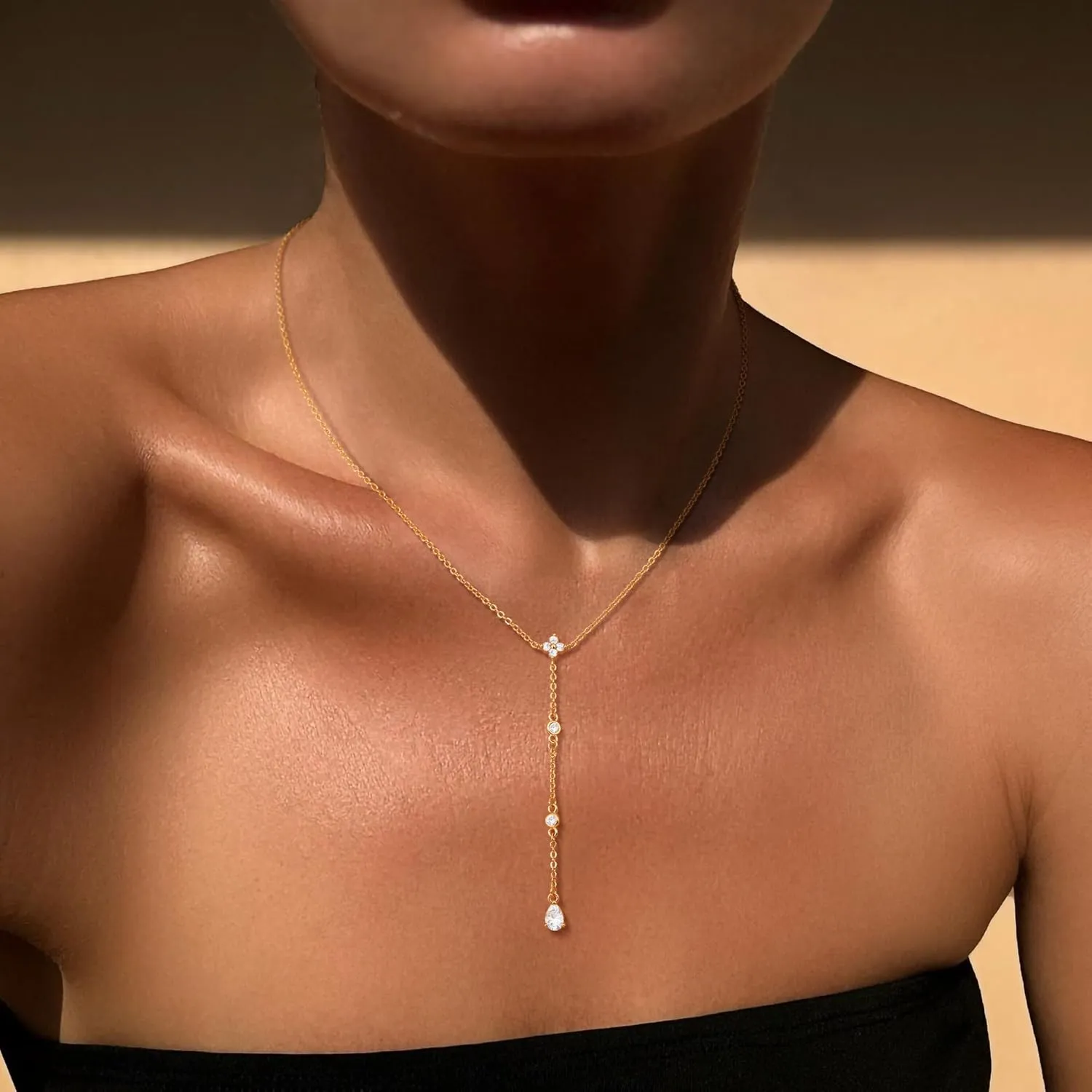 CHESKY Long Necklaces for Women, 14k Gold Plated/Streling Silver Lariat Necklace Dainty Statement Prom Necklace Rosary Cross Sun Drop Pendant Dangle Necklace Gold Prom Jewelry for Women Gifts