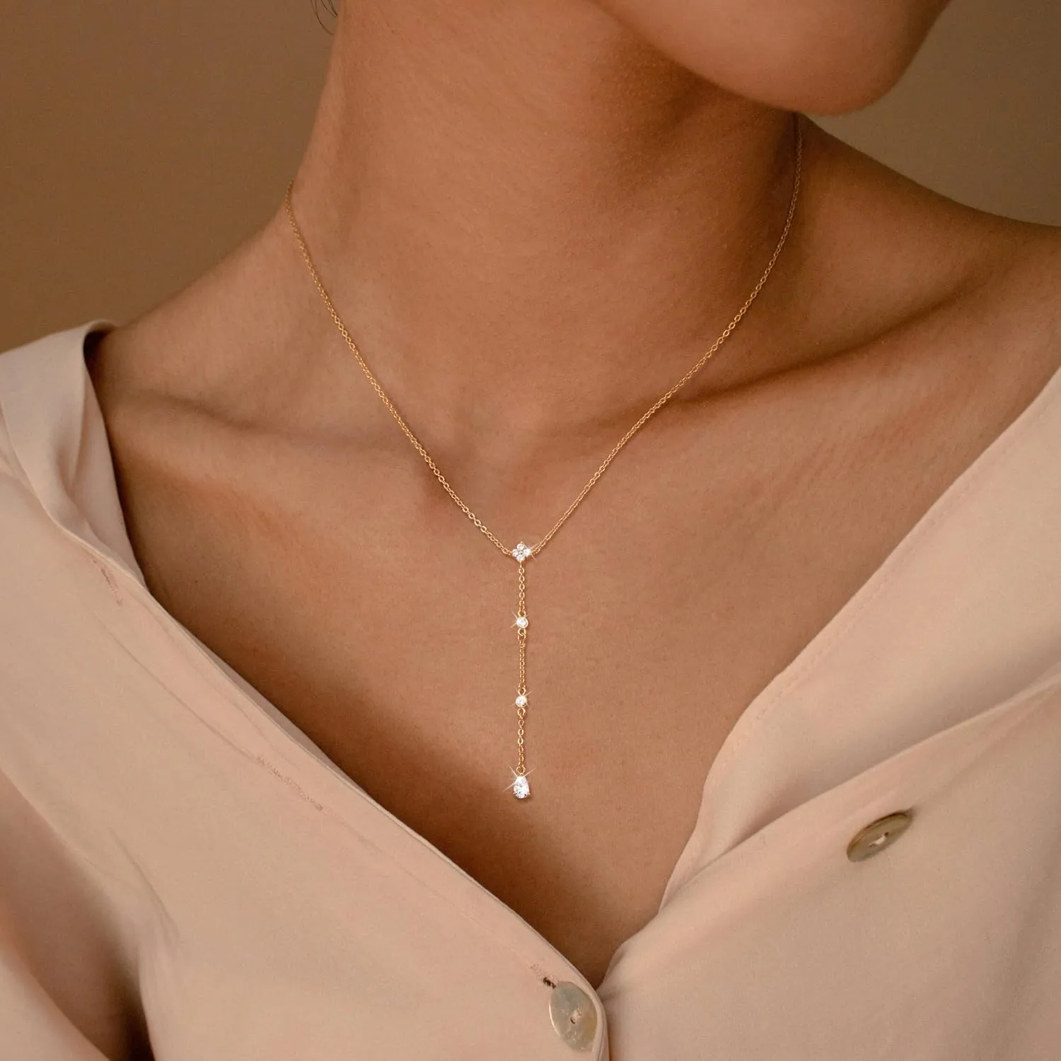 CHESKY Long Necklaces for Women, 14k Gold Plated/Streling Silver Lariat Necklace Dainty Statement Prom Necklace Rosary Cross Sun Drop Pendant Dangle Necklace Gold Prom Jewelry for Women Gifts
