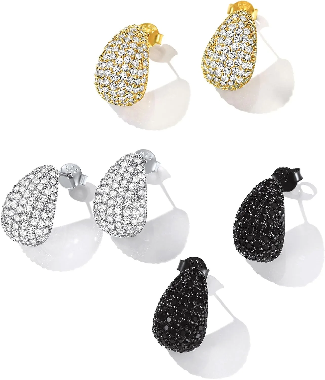 ChicSilver Gold/Silver/Black Teardrop Earrings for Women, 925 Sterling Silver Chunky Hoop Earrings, Hypoallergenic Small Tear Drop Earrings Jewelry