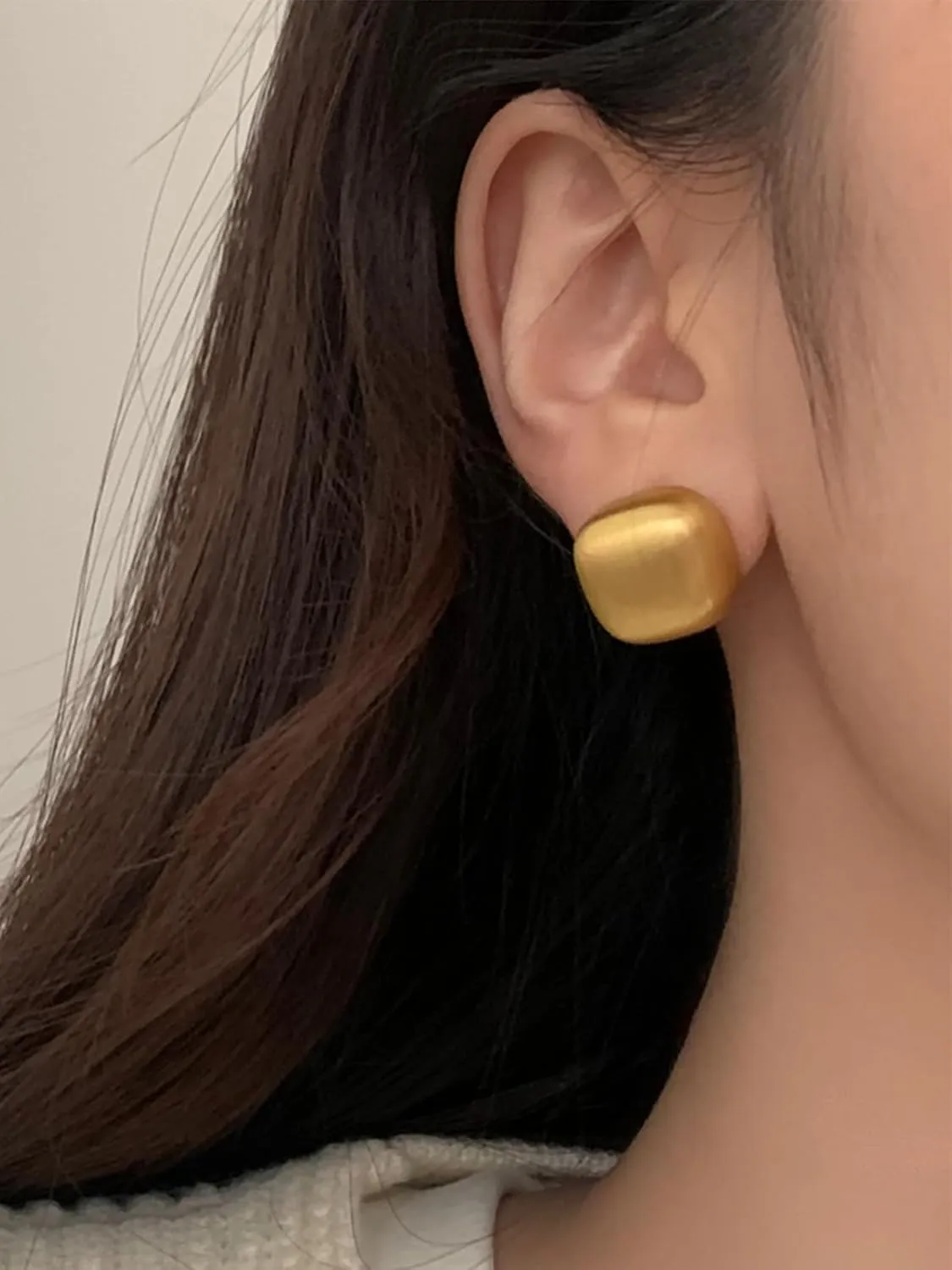Chunky Brushed Gold Earrings Studs for Women, Matte Gold Earrings for Women Trendy, 14K Gold Plated Silver Stud Earrings with Sterling Silver Posts Hypoallergenic Jewelry Box