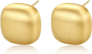Chunky Brushed Gold Earrings Studs for Women, Matte Gold Earrings for Women Trendy, 14K Gold Plated Silver Stud Earrings with Sterling Silver Posts Hypoallergenic Jewelry Box