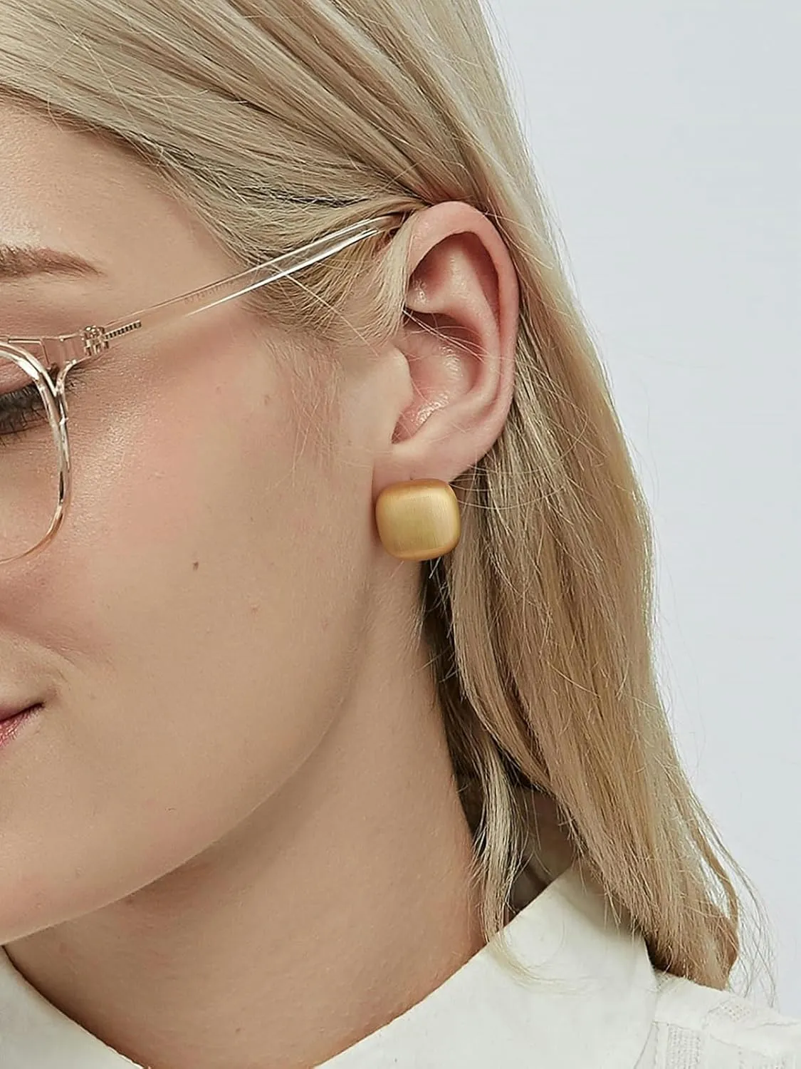Chunky Brushed Gold Earrings Studs for Women, Matte Gold Earrings for Women Trendy, 14K Gold Plated Silver Stud Earrings with Sterling Silver Posts Hypoallergenic Jewelry Box