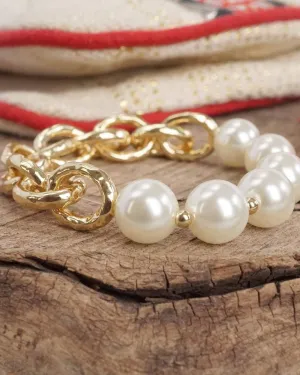 Chunky Chain and Pearls Beads Bracelet Gold Tone (small beads)