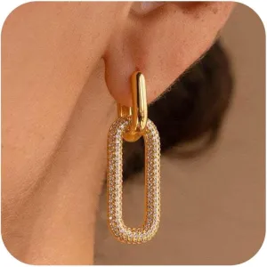 Chunky Gold Earrings for Women Fashionable Paperclip Link Statement Silver Earrings Vintage Earrings Hypoallergenic Gold Plated Earrings for Women Trendy