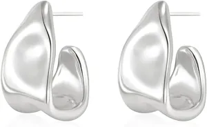 Chunky Gold Earrings for Women Trendy Irregular Geometric C-Shaped Stud Earrings Gold Silver Minimalist Statement Earrings Hypoallergenic Stainless Steel Knot Stud Earrings Christmas Birthday Party Jewelry