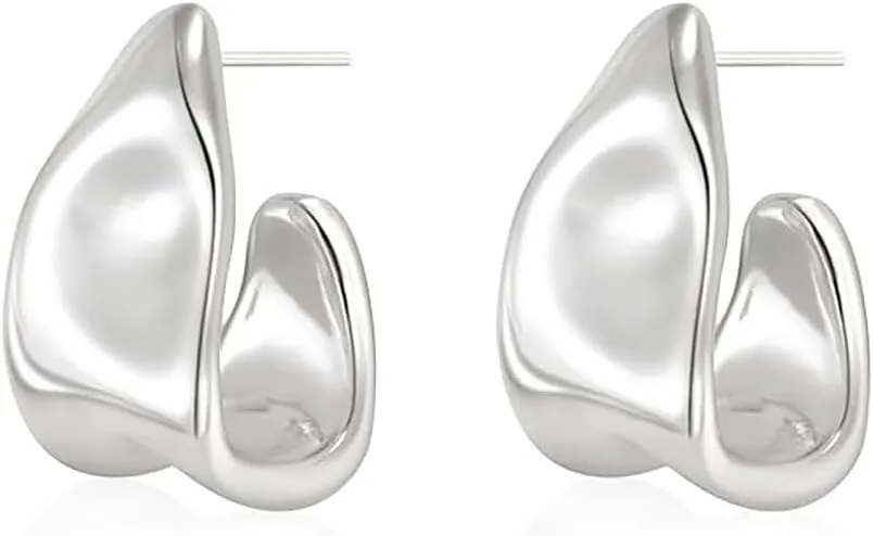 Chunky Gold Earrings for Women Trendy Irregular Geometric C-Shaped Stud Earrings Gold Silver Minimalist Statement Earrings Hypoallergenic Stainless Steel Knot Stud Earrings Christmas Birthday Party Jewelry