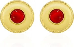 Chunky Gold Geometric Stud Earrings Trendy Vintage 14K Gold Plated Black Cubic Zirconia Statement Cocktail Earrings Dupes Jewelry for Women (Red Stone)