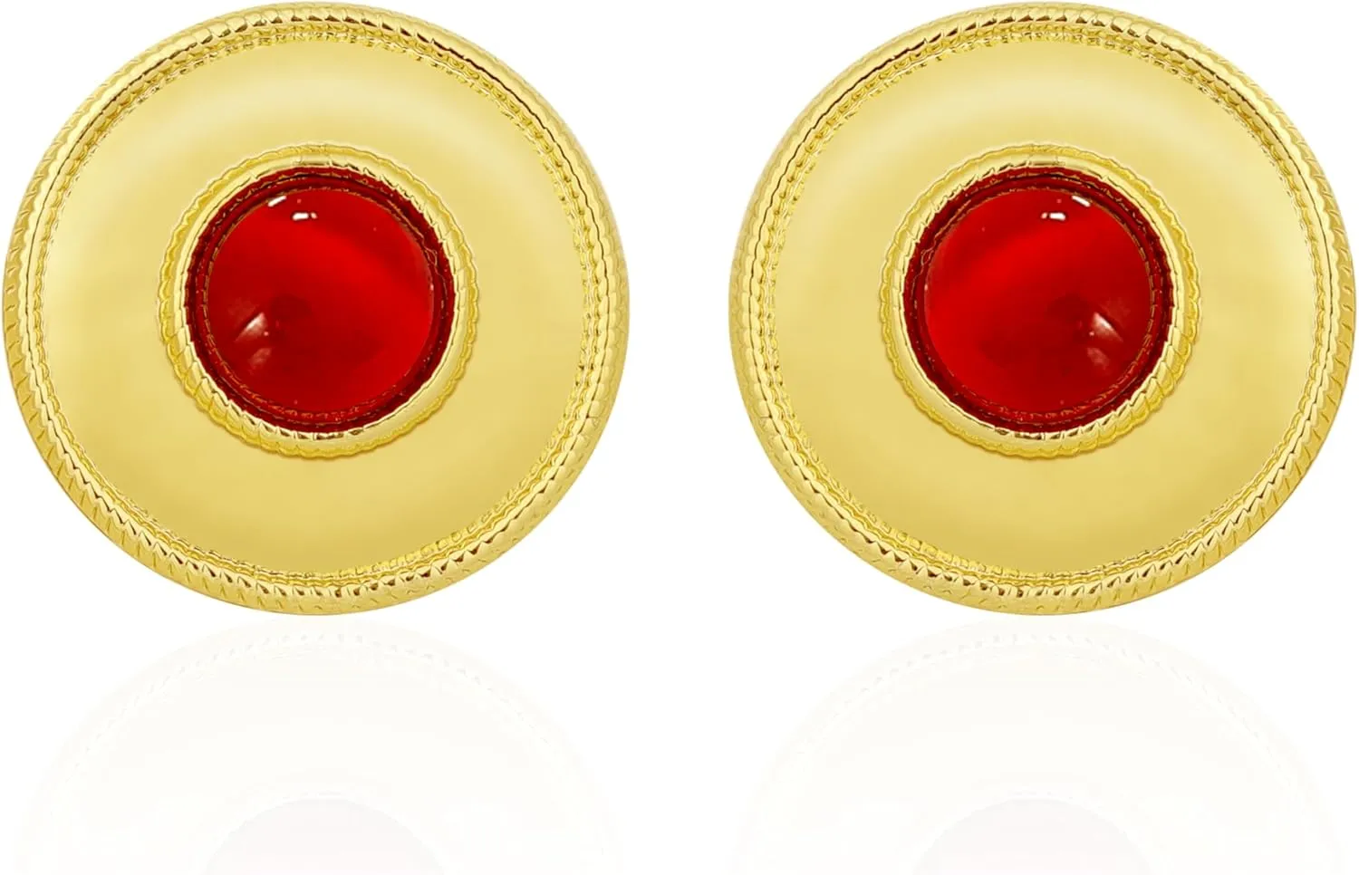 Chunky Gold Geometric Stud Earrings Trendy Vintage 14K Gold Plated Black Cubic Zirconia Statement Cocktail Earrings Dupes Jewelry for Women (Red Stone)