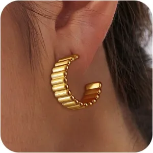 Chunky Gold Hoop Earrings for Women 14K Gold Plated Open Hoops Lightweight Huggie Earrings Trendy Jewelry for Women