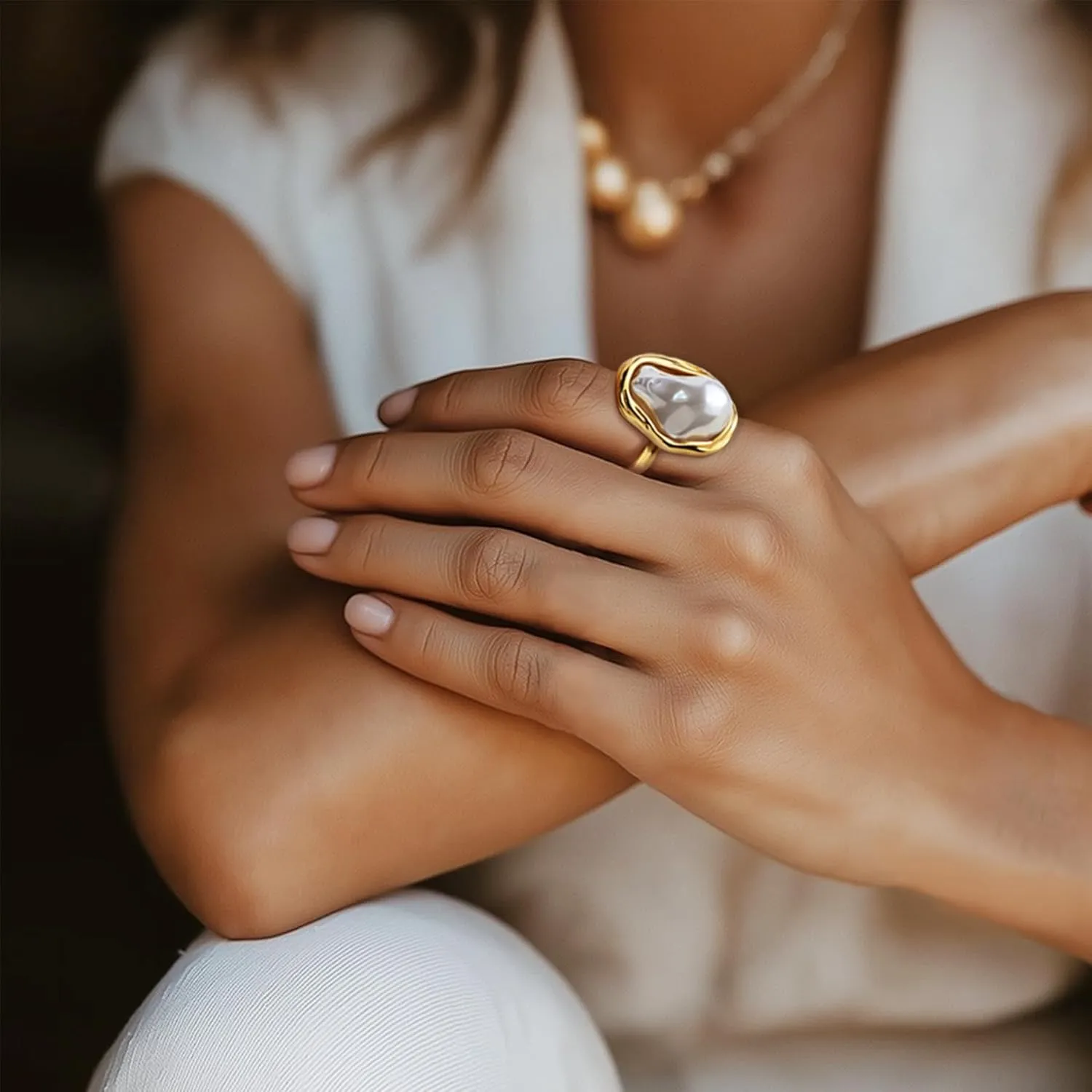 Chunky Gold Statement Dome Rings for Women, Exaggerated Thick Adjustable Open Finger Ring Prom Fashion Jewelry Gift.