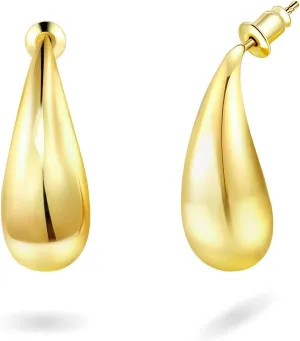 Chunky Gold Waterdrop Hoop Earrings for Women and Men, Lightweight Teardrop Hollow Dangle Earrings