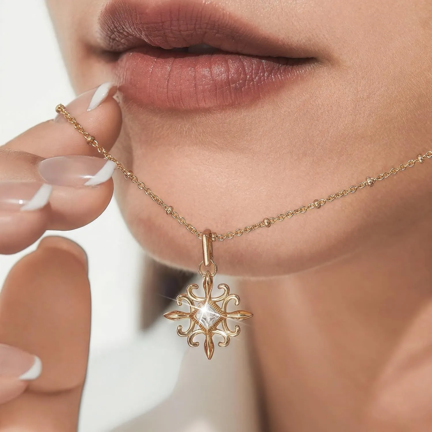 Cicy Bell 18k Gold Plated Necklace for Women Princess Cubic Zirconia Dainty Pendant Necklace Trend Jewelry Gift, 17.7"   1.9" Extender