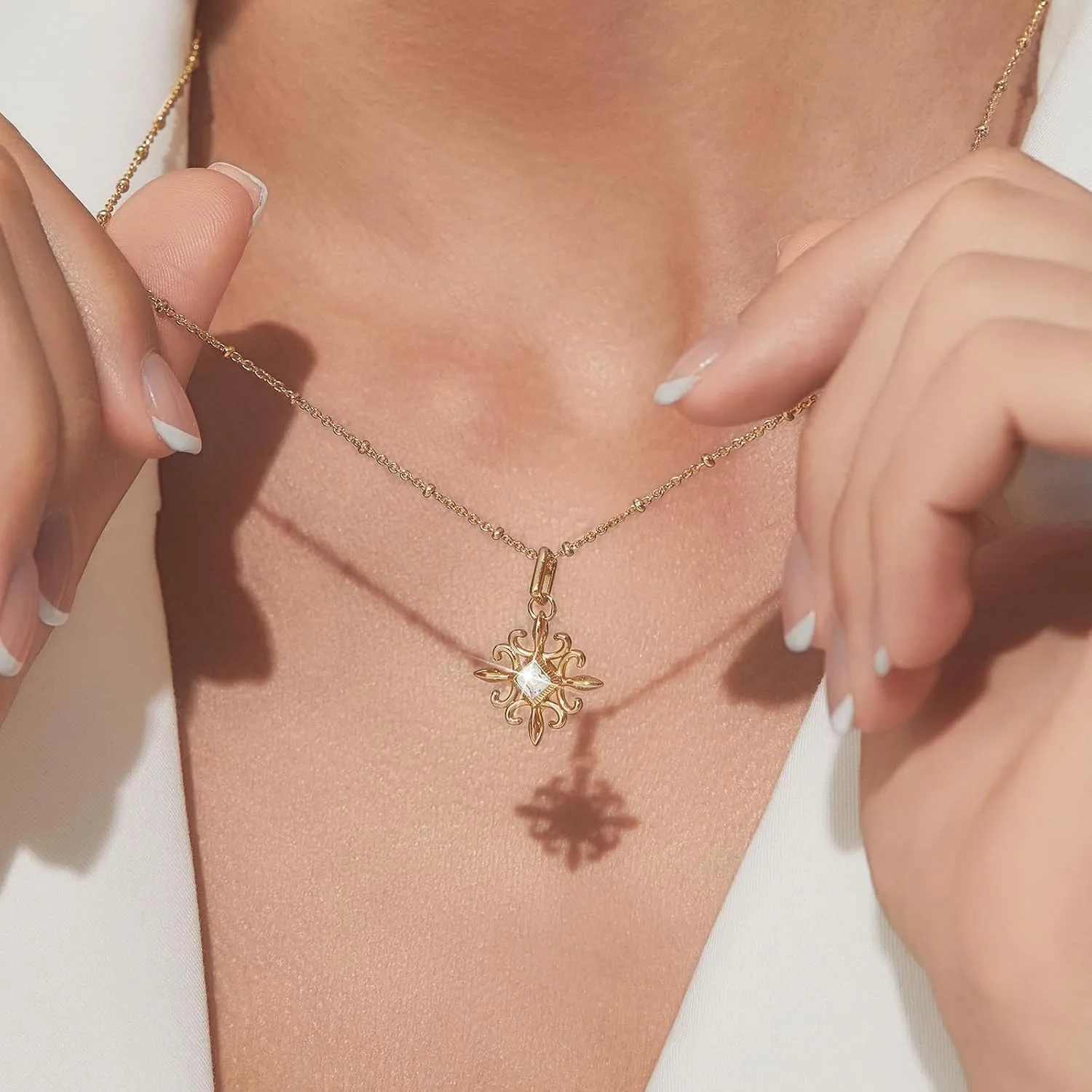 Cicy Bell 18k Gold Plated Necklace for Women Princess Cubic Zirconia Dainty Pendant Necklace Trend Jewelry Gift, 17.7"   1.9" Extender