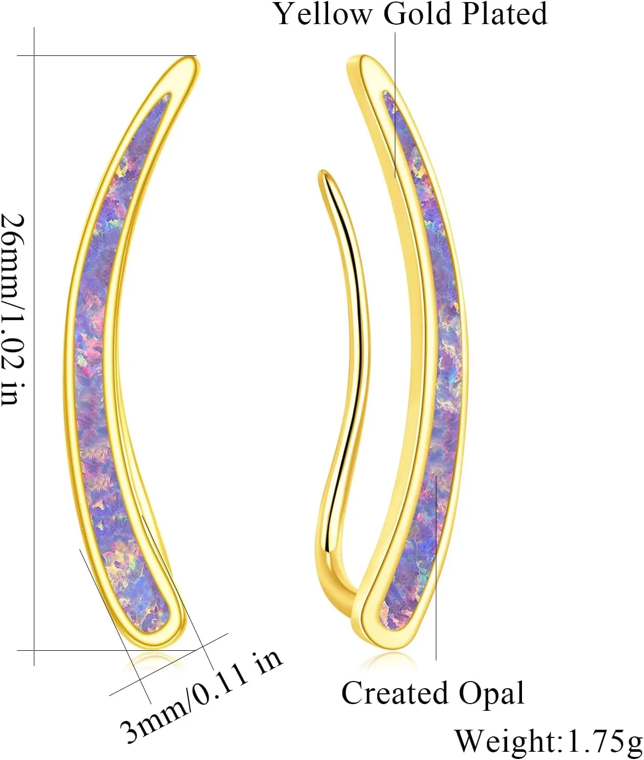 CiNily Opal Earrings, Ear Cuffs Climber Earrings for Women Hypoallergenic, 14K Gold Plated Cartilage Studs Crawler Stud Ear Rings Dainty Trendy Jewelry Fashion Ear Ring Birthday Gift for Her