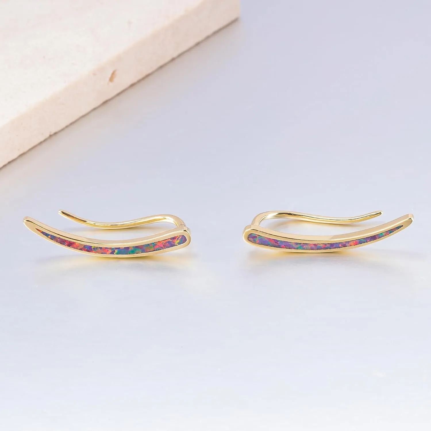 CiNily Opal Earrings, Ear Cuffs Climber Earrings for Women Hypoallergenic, 14K Gold Plated Cartilage Studs Crawler Stud Ear Rings Dainty Trendy Jewelry Fashion Ear Ring Birthday Gift for Her