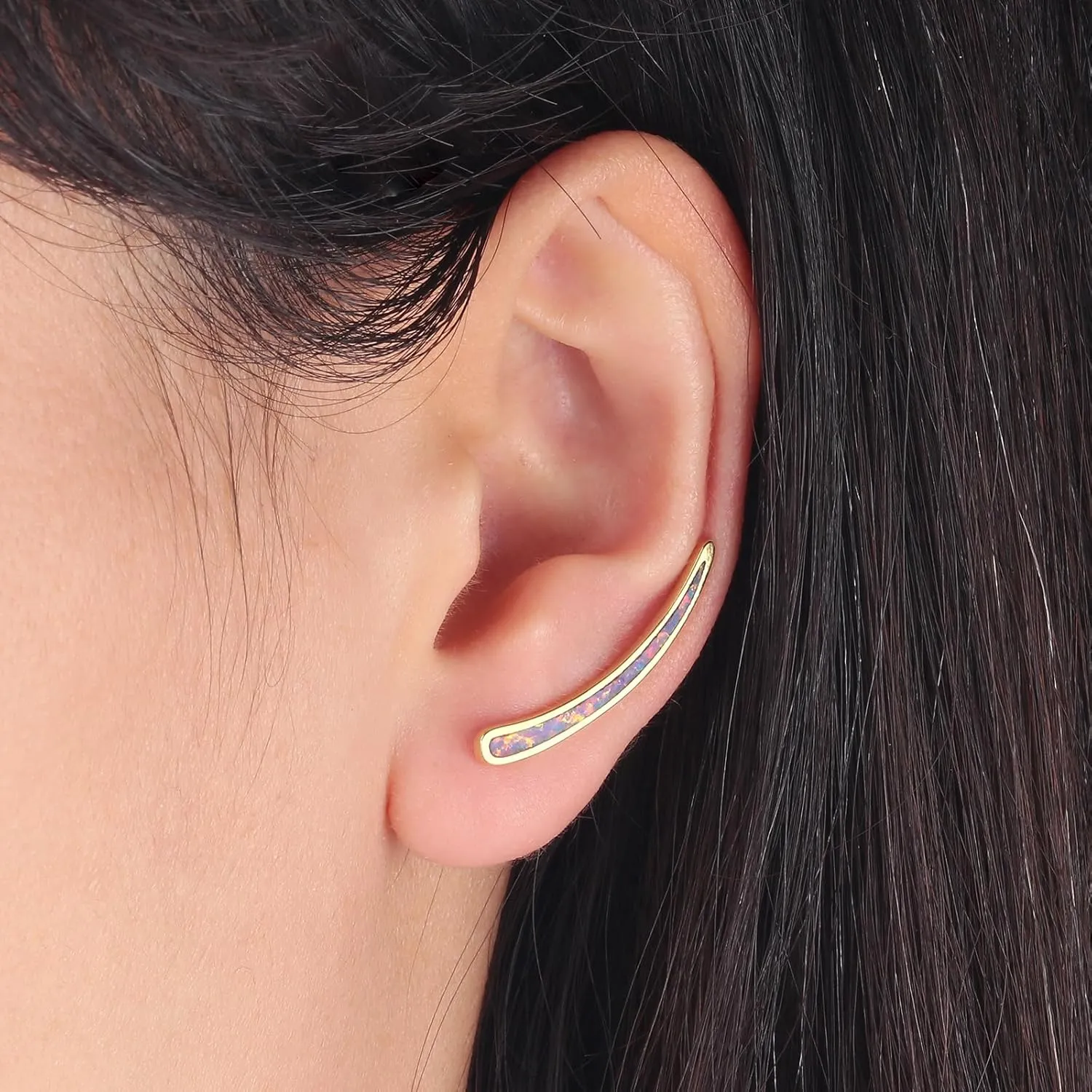 CiNily Opal Earrings, Ear Cuffs Climber Earrings for Women Hypoallergenic, 14K Gold Plated Cartilage Studs Crawler Stud Ear Rings Dainty Trendy Jewelry Fashion Ear Ring Birthday Gift for Her