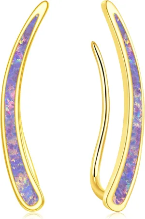 CiNily Opal Earrings, Ear Cuffs Climber Earrings for Women Hypoallergenic, 14K Gold Plated Cartilage Studs Crawler Stud Ear Rings Dainty Trendy Jewelry Fashion Ear Ring Birthday Gift for Her