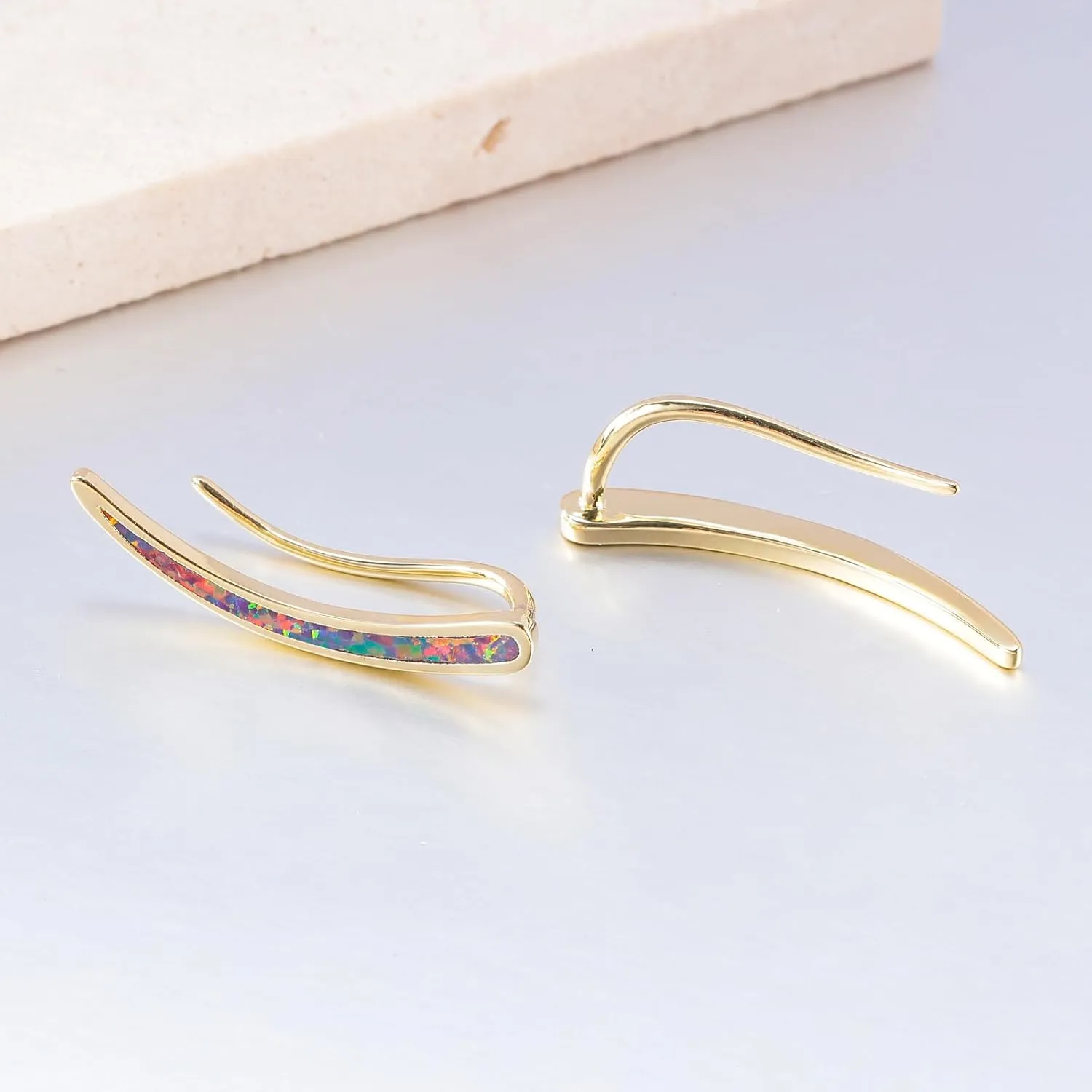 CiNily Opal Earrings, Ear Cuffs Climber Earrings for Women Hypoallergenic, 14K Gold Plated Cartilage Studs Crawler Stud Ear Rings Dainty Trendy Jewelry Fashion Ear Ring Birthday Gift for Her