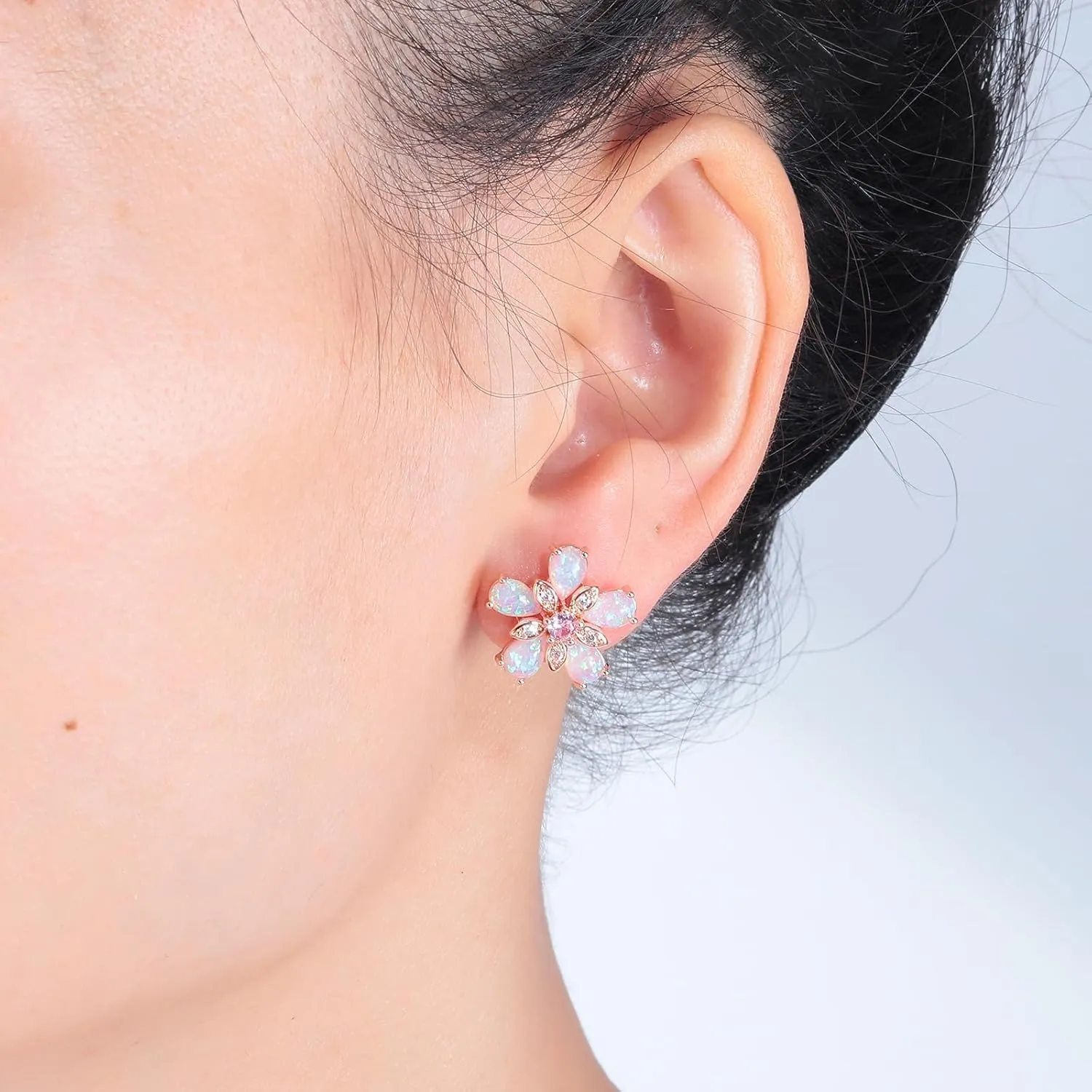 CiNily Womens Flower Earrings Studs Dainty Fire Opal Studs 14K White/Gold Plated Lightweight Cubic Zirconia Stud Earrings Trendy Diamond Jewelry for Wedding Party Birthday Summer Gifts