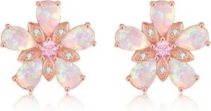 CiNily Womens Flower Earrings Studs Dainty Fire Opal Studs 14K White/Gold Plated Lightweight Cubic Zirconia Stud Earrings Trendy Diamond Jewelry for Wedding Party Birthday Summer Gifts