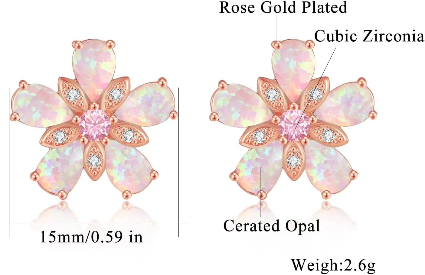 CiNily Womens Flower Earrings Studs Dainty Fire Opal Studs 14K White/Gold Plated Lightweight Cubic Zirconia Stud Earrings Trendy Diamond Jewelry for Wedding Party Birthday Summer Gifts