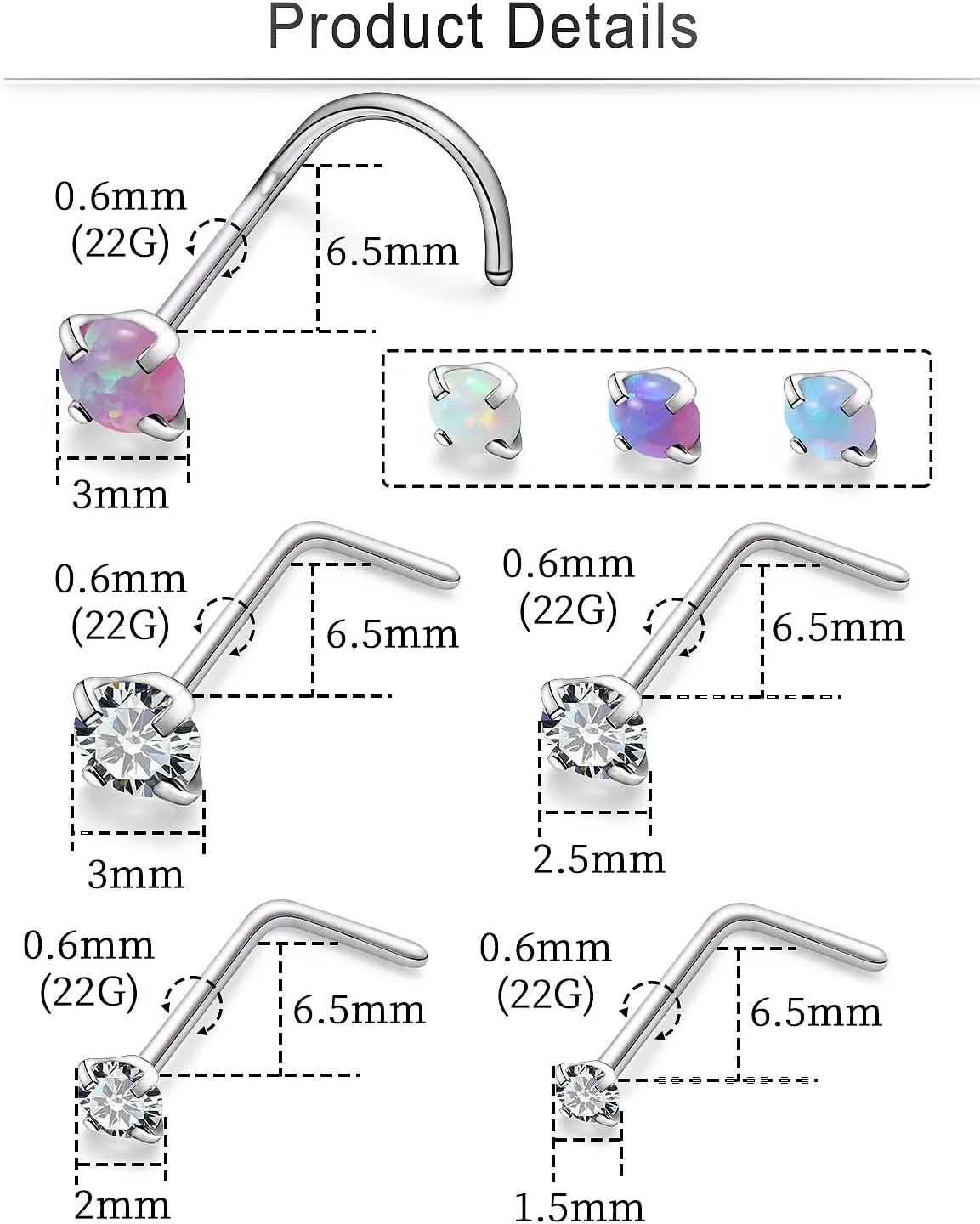 Cisyozi 18g 20g Nose Rings Hoop Stainless Steel Nose Rings Stud L Shaped Bone Screw Nose Studs 8mm Hoop Nose Ring Nostrial Piercing Jewerly for Women Men