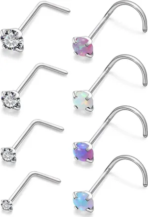 Cisyozi 18g 20g Nose Rings Hoop Stainless Steel Nose Rings Stud L Shaped Bone Screw Nose Studs 8mm Hoop Nose Ring Nostrial Piercing Jewerly for Women Men