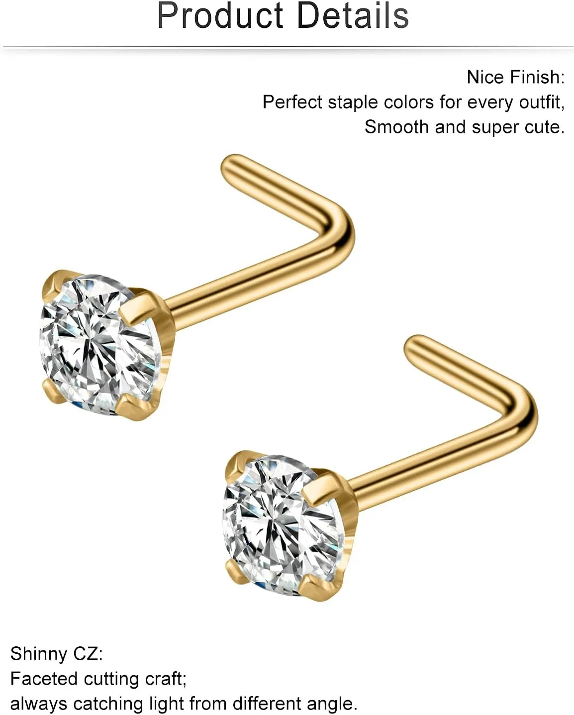 Cisyozi 18G Nose Rings Studs Hypoallergenic Nose Piercings 316L Surgical Steel Silver Nose Rings Set L Shaped Nose Nostril Piercing Jewelry for Women Men Diamond CZ 1.5mm 2mm 2.5mm 3mm 3.5mm 4mm