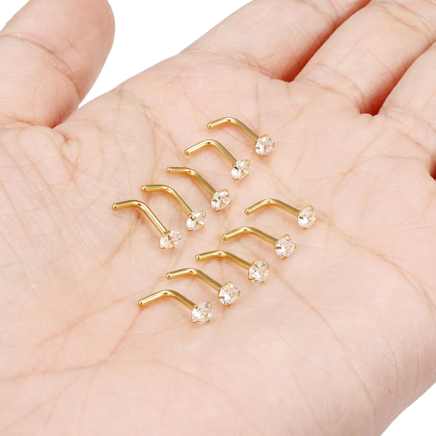 Cisyozi 18G Nose Rings Studs Hypoallergenic Nose Piercings 316L Surgical Steel Silver Nose Rings Set L Shaped Nose Nostril Piercing Jewelry for Women Men Diamond CZ 1.5mm 2mm 2.5mm 3mm 3.5mm 4mm