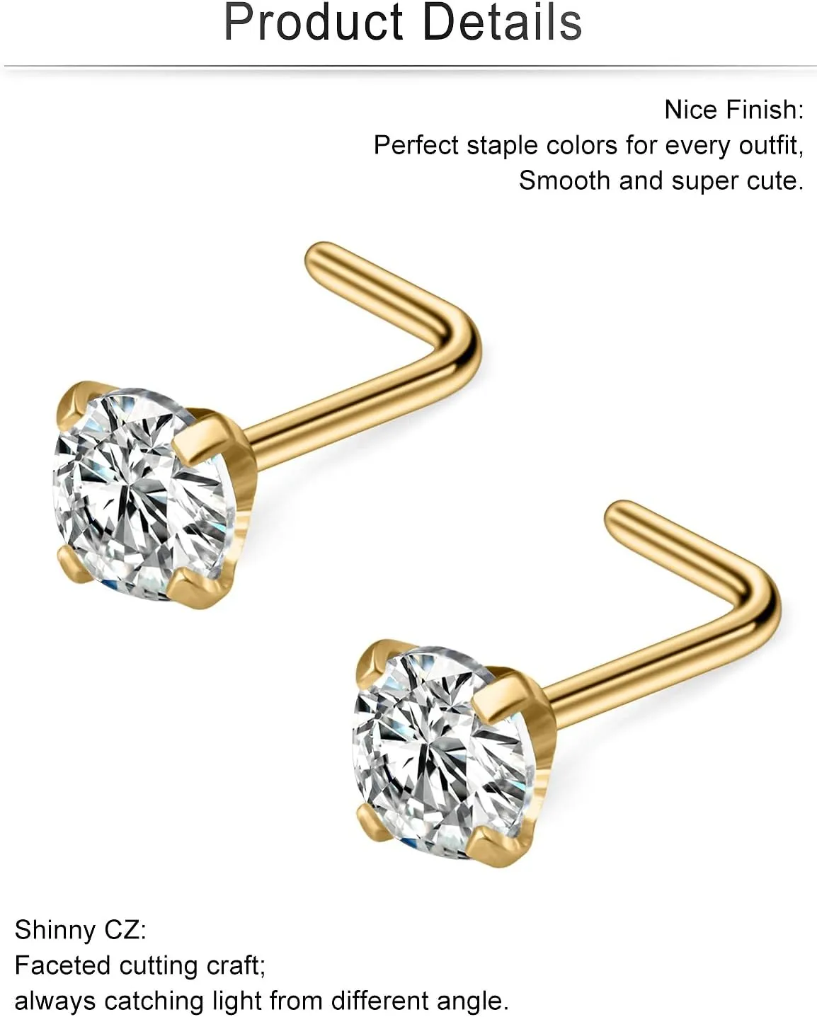 Cisyozi 18G Nose Rings Studs Hypoallergenic Nose Piercings 316L Surgical Steel Silver Nose Rings Set L Shaped Nose Nostril Piercing Jewelry for Women Men Diamond CZ 1.5mm 2mm 2.5mm 3mm 3.5mm 4mm